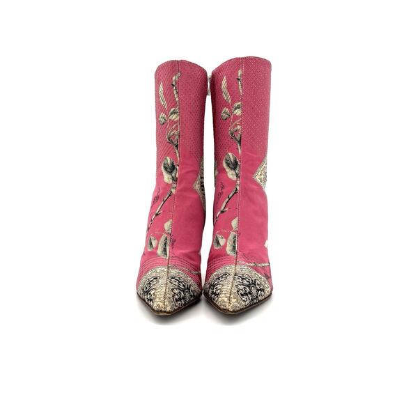 Roberto Cavalli Pink Patchwork Floral Print Pointed Toe Heeled Boots 38 - Picture 5 of 9